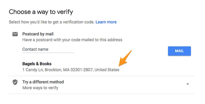 Most local businesses verify by the postcard method.