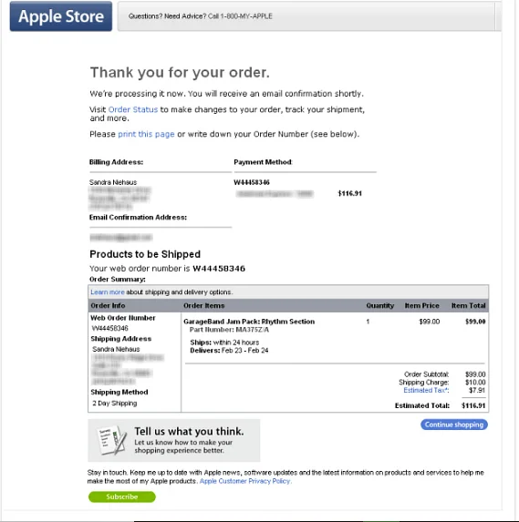 Apple Store Order Receipt