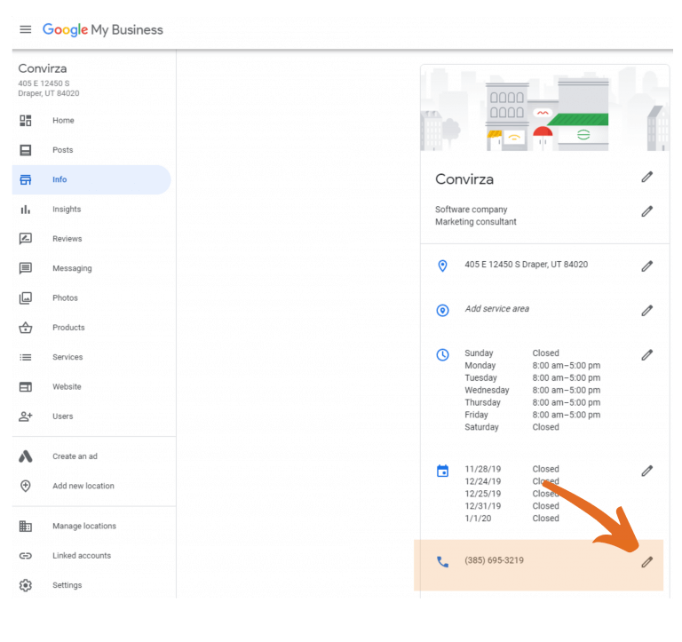 how do i get my business phone number on google