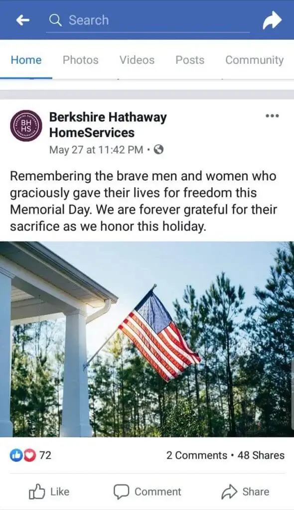 Facebook post example