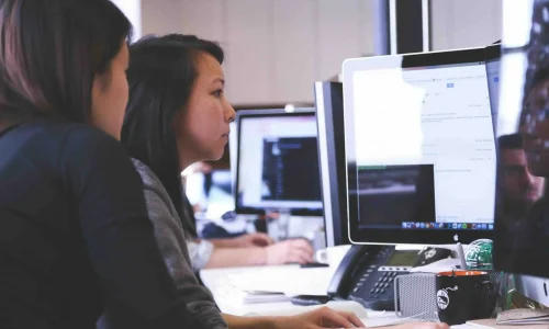 woman looking at data on her computer