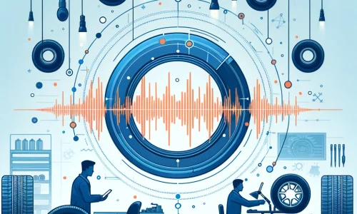 scientific-looking sound wave, with minimal data points, into a tire shop setting