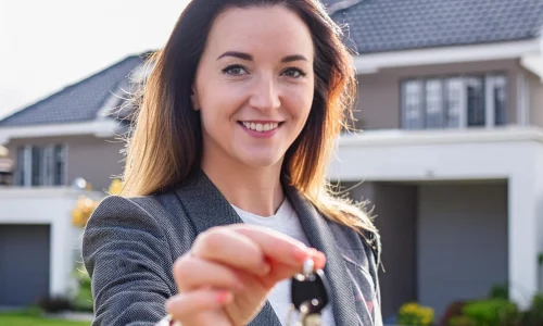 A-real-estate-agent-holding-keys_-handing-them-to-new-home-owners