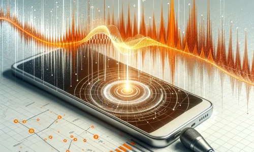 scientific-looking sound wave with data points and a phone