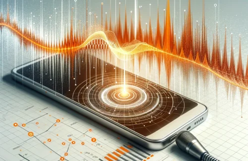scientific-looking sound wave with data points and a phone